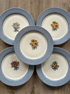 Vintage Farmehouse Blue Susan Winget Dinner Plates -1996 Set of 5